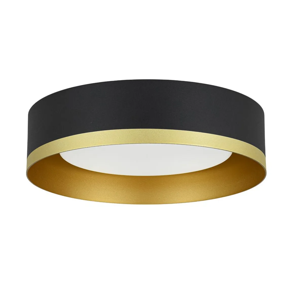 Dimmable LED Black Gold Iron Milky Glass Drum Flush Mount