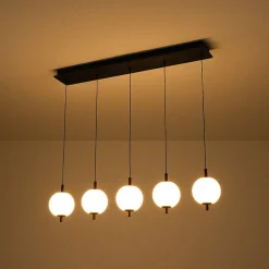 Dimmable LED Frosted Ribbed Glass Globe 5-Light Linear Island Pendant