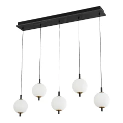 Dimmable LED Frosted Ribbed Glass Globe 5-Light Linear Island Pendant