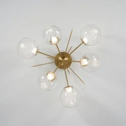 Dimmable LED 6-Light Ripple Glass Sputnik Semi Flush Chandelier