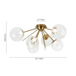 Dimmable LED 6-Light Ripple Glass Sputnik Semi Flush Chandelier