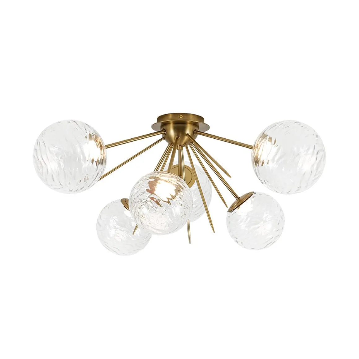 Dimmable LED 6-Light Ripple Glass Sputnik Semi Flush Chandelier