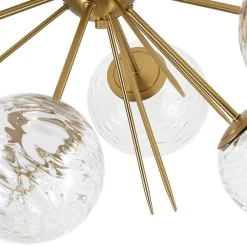 Dimmable LED 6-Light Ripple Glass Sputnik Semi Flush Chandelier