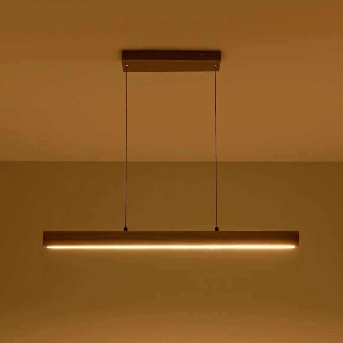 Dimmable LED Pine Wooden Wide Linear Island Pendant