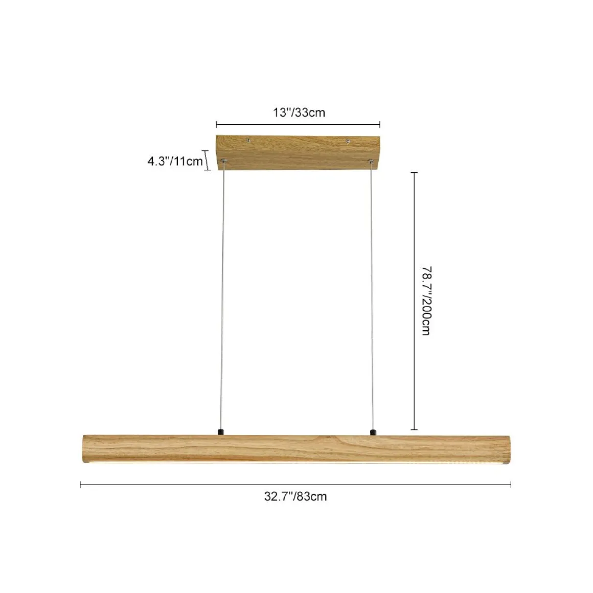 Dimmable LED Pine Wooden Wide Linear Island Pendant