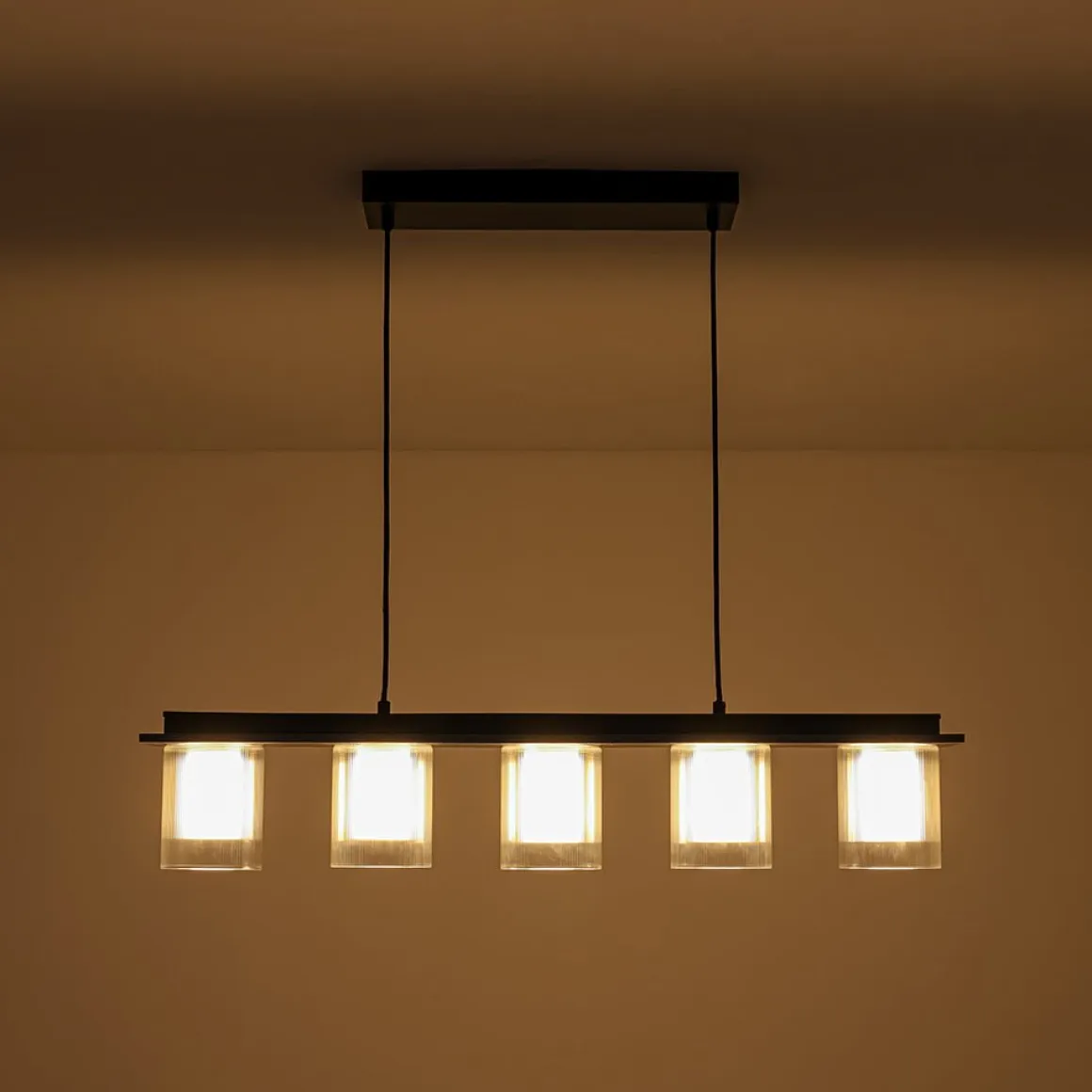 Dimmable LED Ribbed Glass Shade Kitchen Island Chandelier