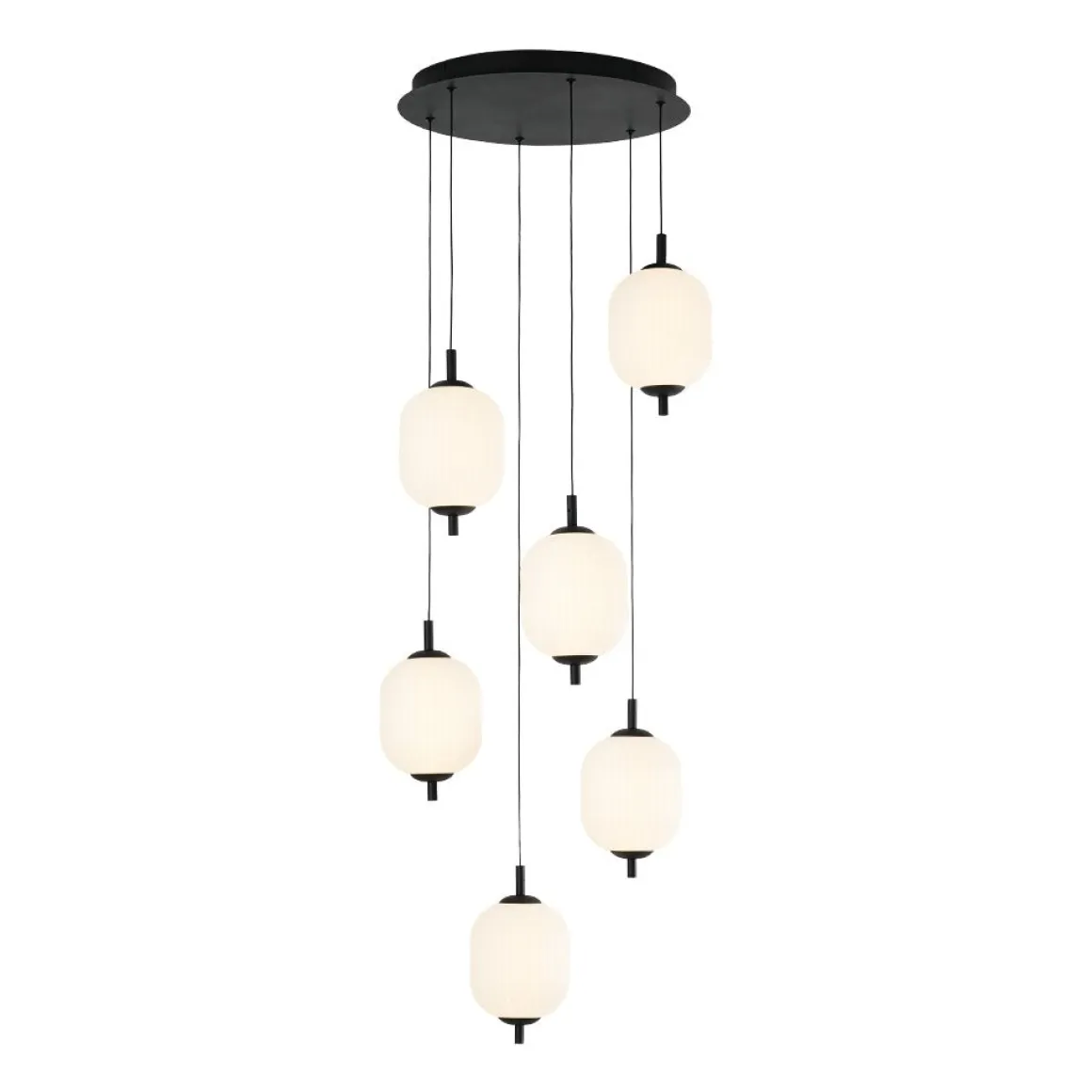 Dimmable LED Ribbed White Glass 6-Light Cluster Round Pendant