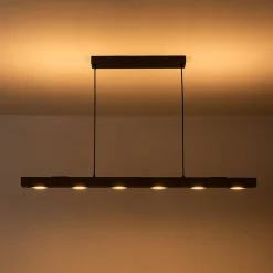Dimmable LED Rustic Linear Oak Wood Kitchen Island Pendant