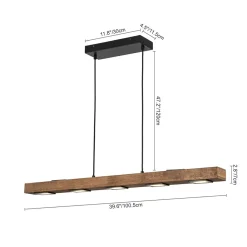 Dimmable LED Rustic Linear Oak Wood Kitchen Island Pendant