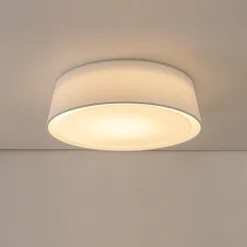 Dimmable LED White Fabric Milky Glass Drum Ceiling Light