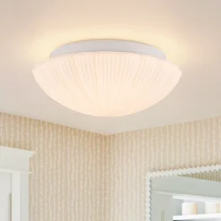 Dimmable LED White Ribbed Glass Scalloped Ceiling Light