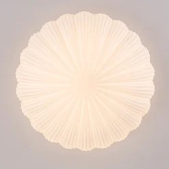 Dimmable LED White Ribbed Glass Scalloped Ceiling Light