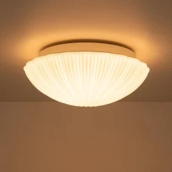 Dimmable LED White Ribbed Glass Scalloped Ceiling Light