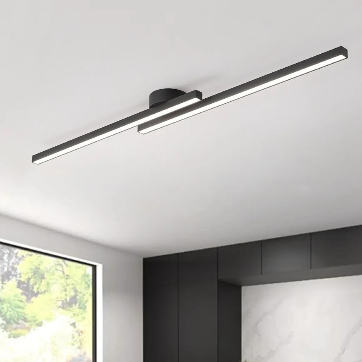 Dimmable 2-Light Long Strip Linear LED Flush Mount