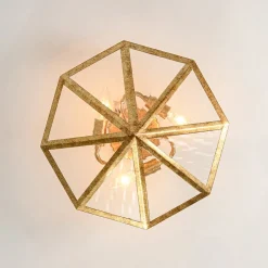 Distressed Gold Geometric Water Glass Cage Semi Flush Mount
