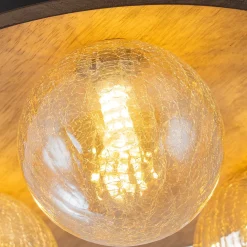 Farmhouse Amber Textured Glass Wooden Round Ceiling Light