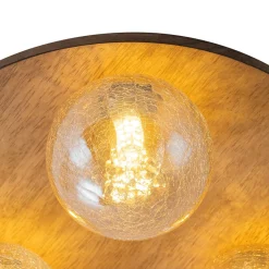 Farmhouse Amber Textured Glass Wooden Round Ceiling Light