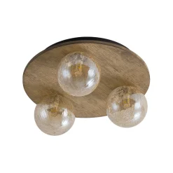 Farmhouse Amber Textured Glass Wooden Round Ceiling Light