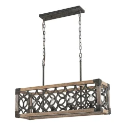 Farmhouse Antique Wooden Rectangle Box Linear Chandelier