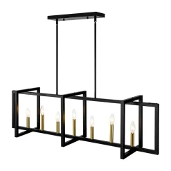 Farmhouse Candle Style Linear Rectangular Cage Island Chandelier