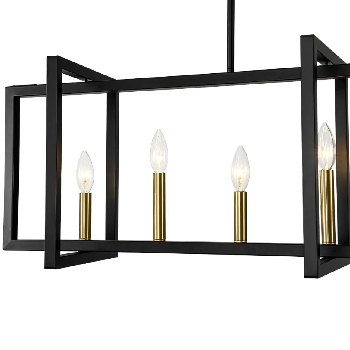 Farmhouse Candle Style Linear Rectangular Cage Island Chandelier