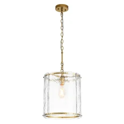 Farmhouse Clear Textured Glass Cylinder Cage Pendant