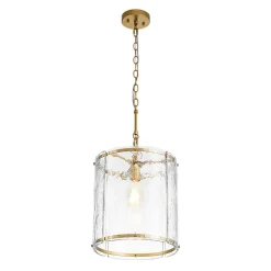 Farmhouse Clear Textured Glass Cylinder Cage Pendant