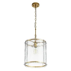 Farmhouse Clear Textured Glass Cylinder Cage Pendant