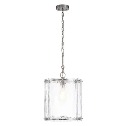 Farmhouse Clear Textured Glass Cylinder Cage Pendant