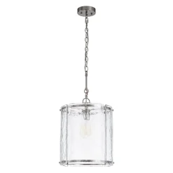 Farmhouse Clear Textured Glass Cylinder Cage Pendant