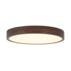 Farmhouse Dimmable LED Walnut Wood Round Flush Mount
