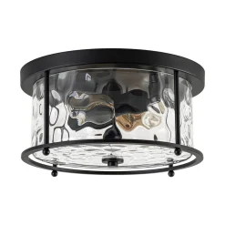 Farmhouse Hammered Glass Round Drum Flush Mount Light