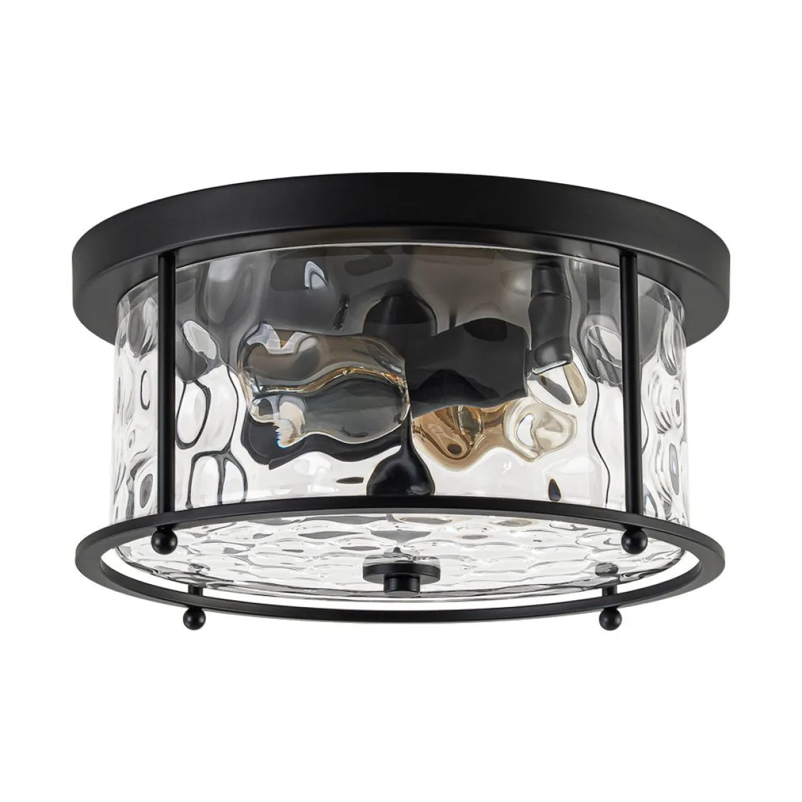 Farmhouse Hammered Glass Round Drum Flush Mount Light