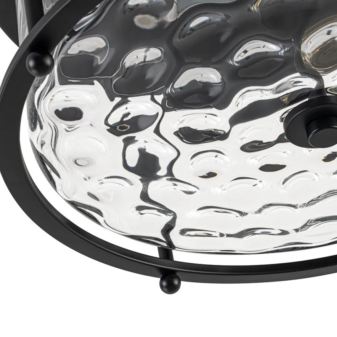 Farmhouse Hammered Glass Round Drum Flush Mount Light