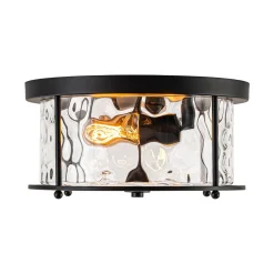 Farmhouse Hammered Glass Round Drum Flush Mount Light