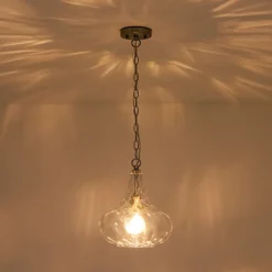 Farmhouse 1-Light Hammered Glass Bell Kitchen Pendant Light
