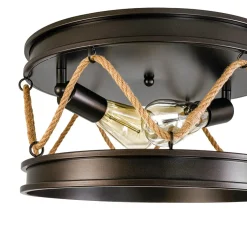 Farmhouse 2-Light Hemp Rope Iron Drum Cage Flush Mount