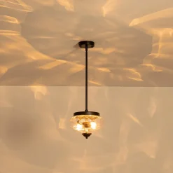 Farmhouse 2-light Round Hammered Glass Pendant Light
