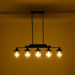 Farmhouse Linear Glass Wooden Kitchen Island Ceiling Light