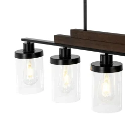 Farmhouse Linear Glass Wooden Kitchen Island Ceiling Light