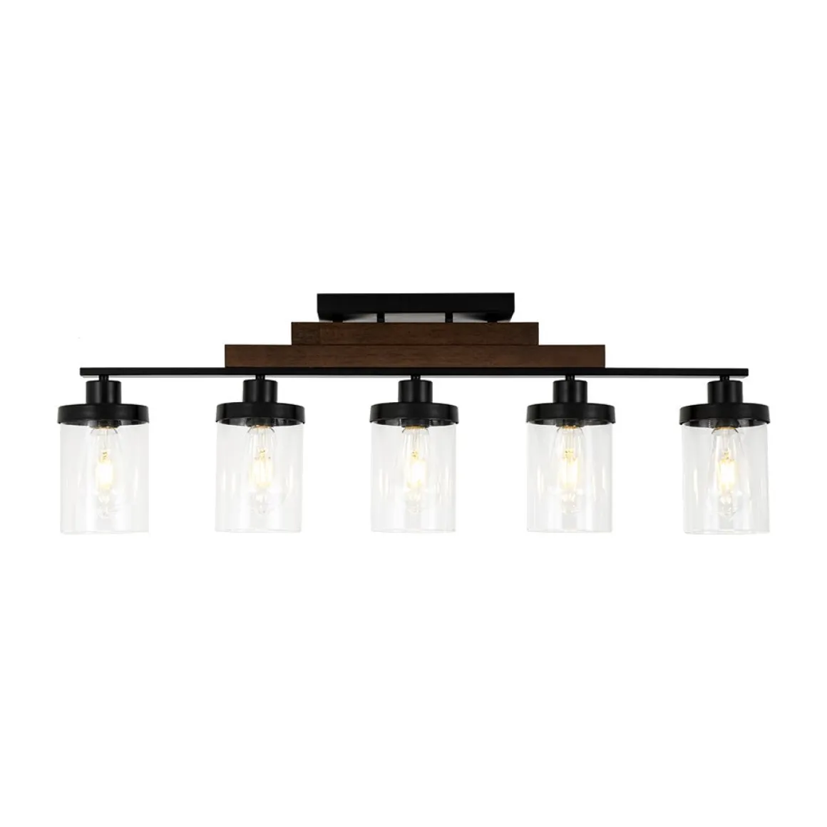 Farmhouse Linear Glass Wooden Kitchen Island Ceiling Light