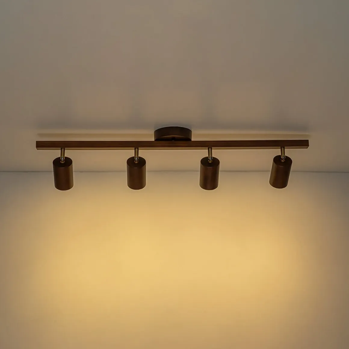 Farmhouse Walnut Wood 4-Light Linear Semi Flush Track Light