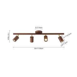Farmhouse Walnut Wood 4-Light Linear Semi Flush Track Light