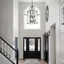 Farmhouse Wide Clear Glass Cylinder Cage Pendant