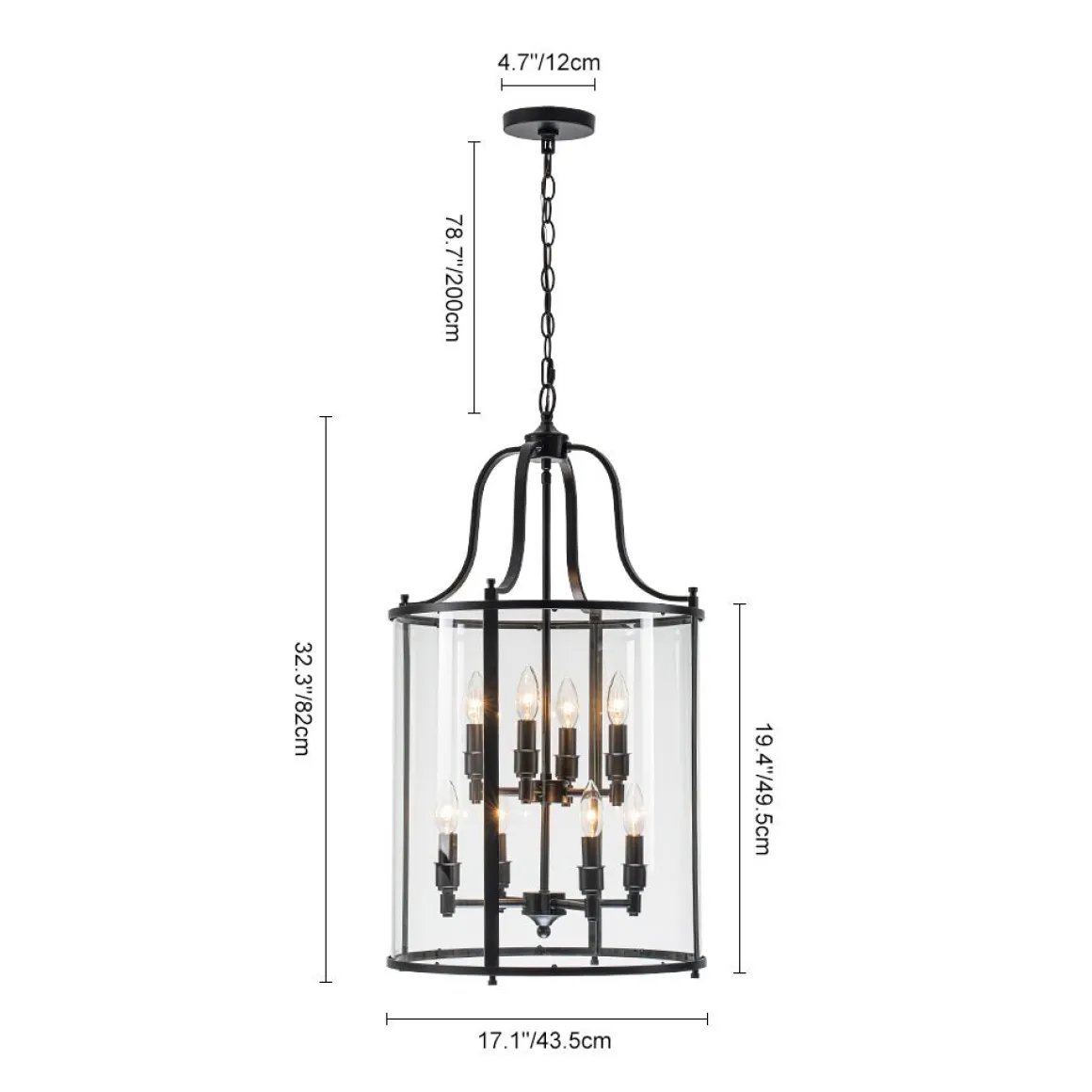 Farmhouse Wide Clear Glass Cylinder Cage Pendant