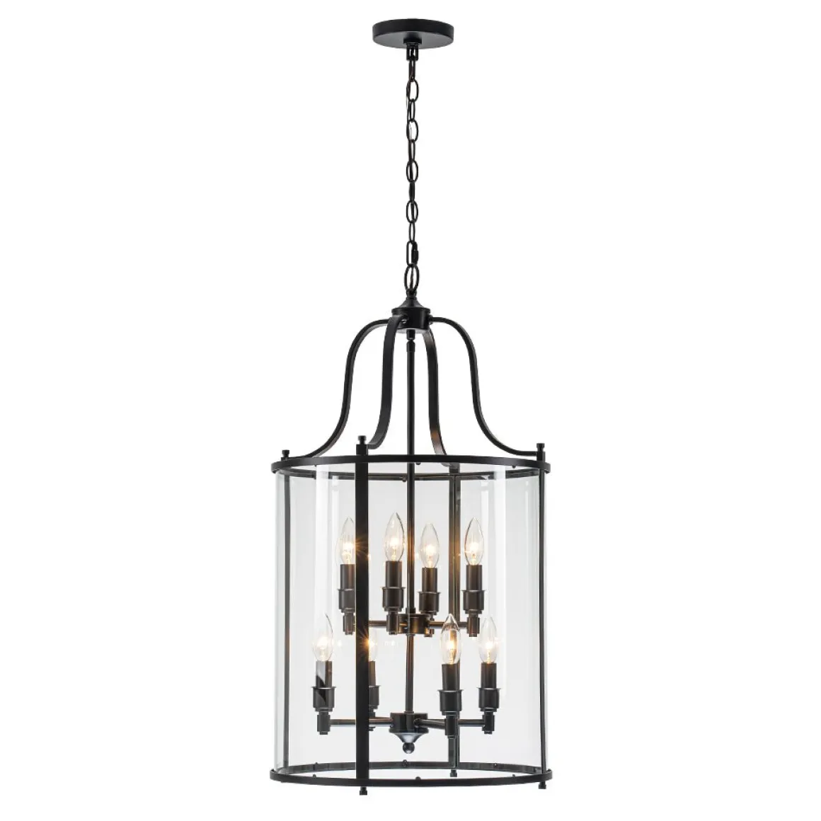 Farmhouse Wide Clear Glass Cylinder Cage Pendant