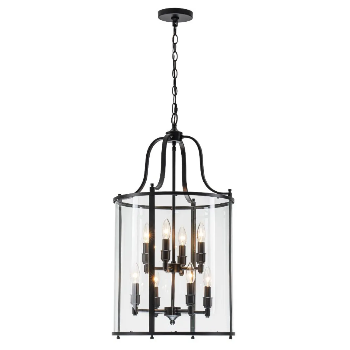 Farmhouse Wide Clear Glass Cylinder Cage Pendant