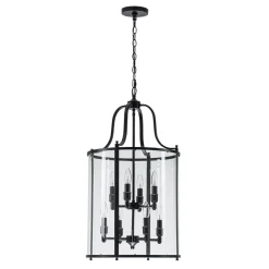 Farmhouse Wide Clear Glass Cylinder Cage Pendant