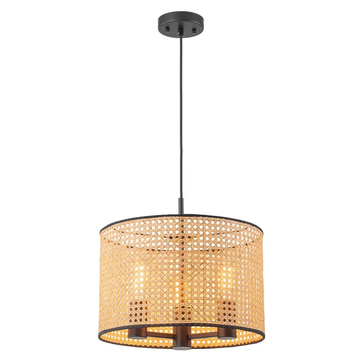 Farmhouse Wide Woven Rattan Drum Cage Pendant Light