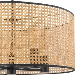 Farmhouse Wide Woven Rattan Drum Cage Pendant Light